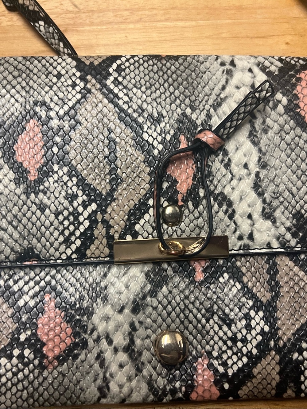 Snake-Print Crossbody Bag in Pink, Black & White